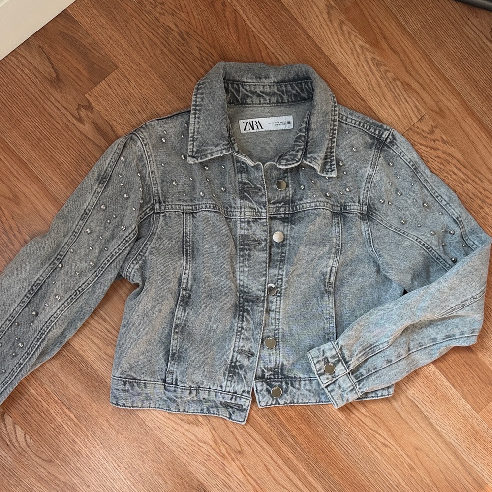 Zara Studded Light wash Denim Jacket
